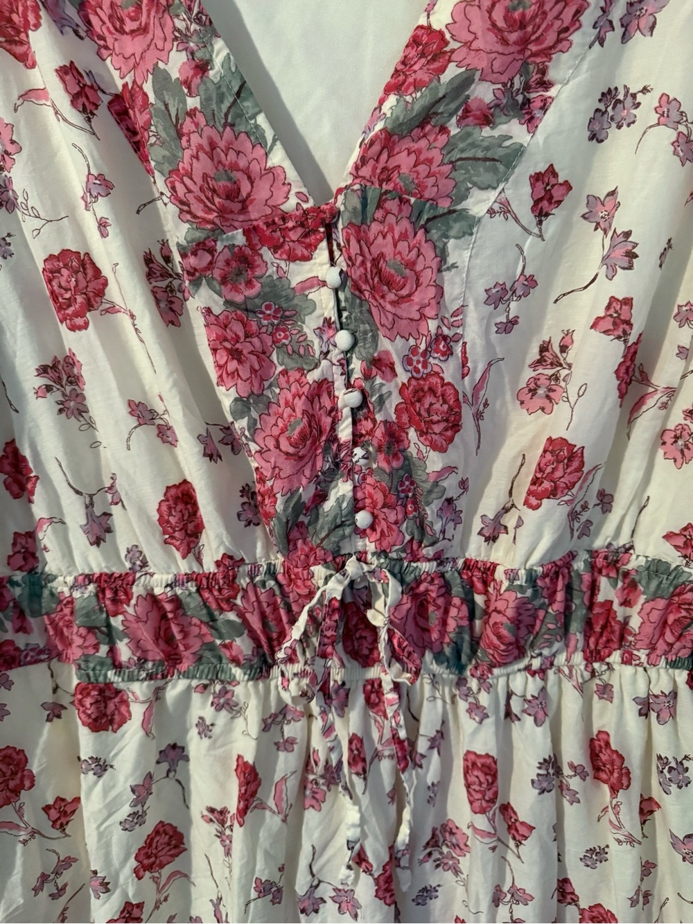 LEA Floral V-Neck Maxi Dress Cream Rose Boho Cottagecore 2X Flowy Cotton - Picture 6 of 10